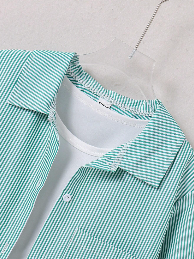 Tween Girl Korean Style Striped Casual