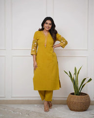 YELLOW EMBROIDERED KURTA SET