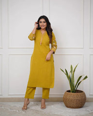 YELLOW EMBROIDERED KURTA SET