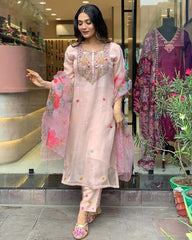 WOMEN PEACH EMBROIDERED SUIT SET