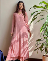 Peach Georgette Kurti With Pant And Dupatta