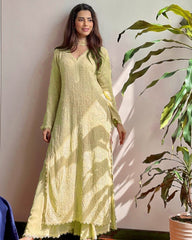 Yellow Georgette Kurti With Pant And Dupatta