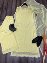 Yellow Georgette Kurti With Pant And Dupatta