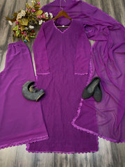 Purple Georgette Kurti With Pant And Dupatta