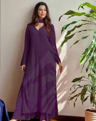 Purple Georgette Kurti With Pant And Dupatta