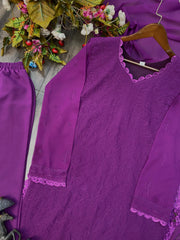 Purple Georgette Kurti With Pant And Dupatta