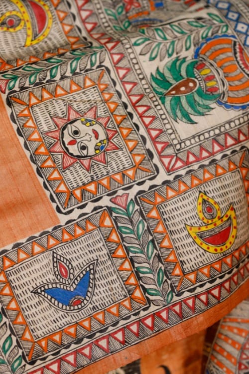 Women Hand-painted Shiv Parvati Cotton Linen Saree