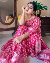 PINK HAND BLOCK PINTED COTTON SAREE