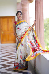 Traditional Kerala Kalamkari Digital Printed Cotton Saree