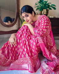 PINK HAND BLOCK PINTED COTTON SAREE