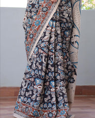 BLACK LINEN PRINTED SAREE