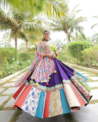 MULTI COLOR RAYON DIGITAL PRINTED LEHENGA CHOLI