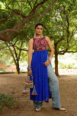 WOMEN PRINTED WITH MIRROR WORK KURTA