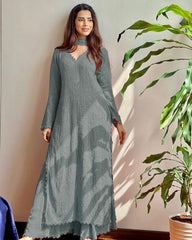 Grey Georgette Kurti With Pant And Dupatta