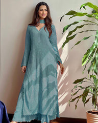 Sky Georgette Kurti With Pant And Dupatta