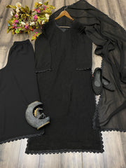 Black Georgette Kurti With Pant And Dupatta