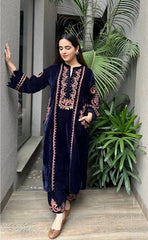 WINTER SEASON OUR NEW DESIGNER STYLE VELVET EMBROIDERY WORK SUIT WITH POCKET