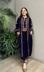 WINTER SEASON OUR NEW DESIGNER STYLE VELVET EMBROIDERY WORK SUIT WITH POCKET