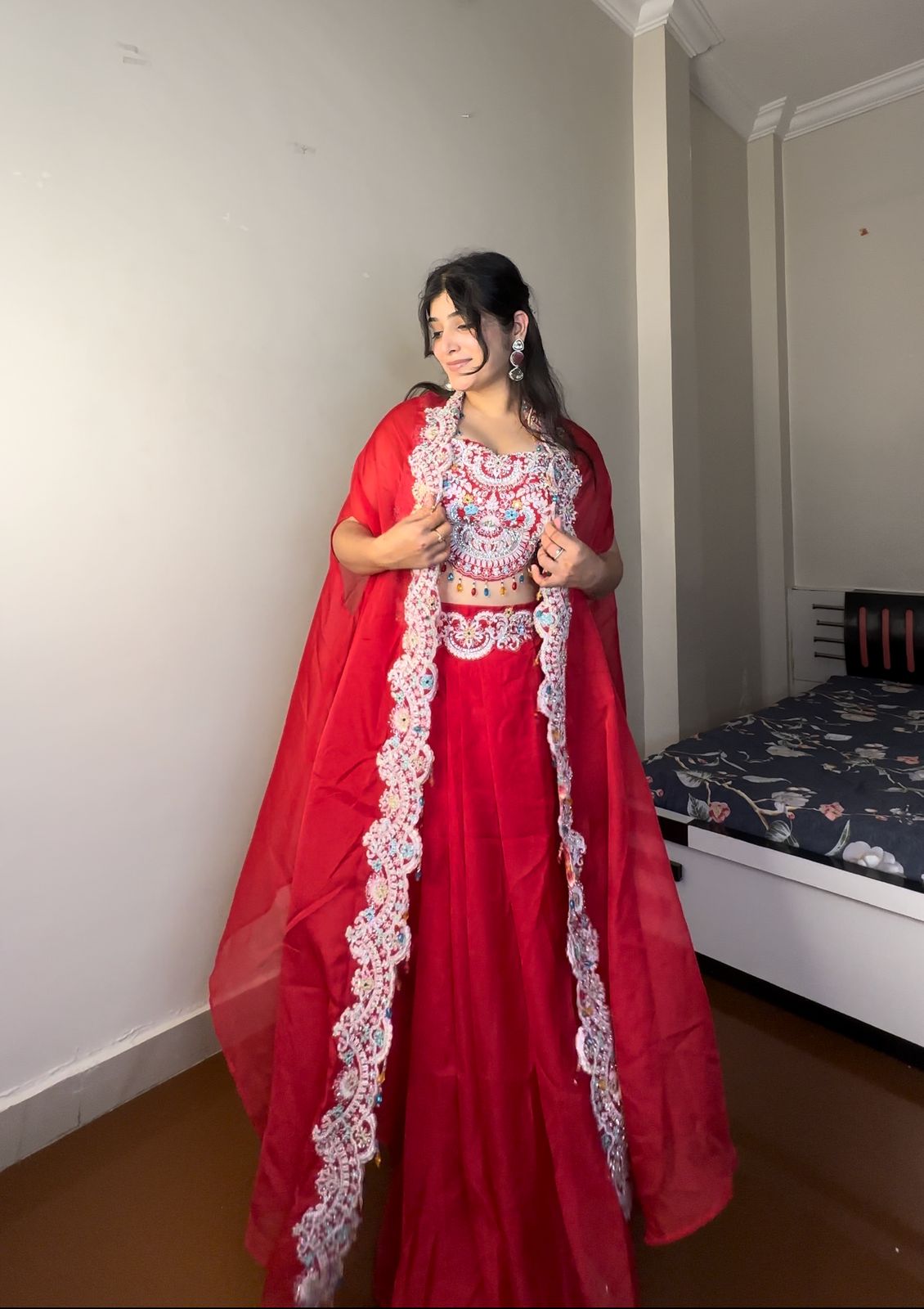 NEW THREE PIECE INDO-WESTERN READY TO WEAR DRAPED PLATED DHOTI WITH BLOUSE,KOTI AND BELT