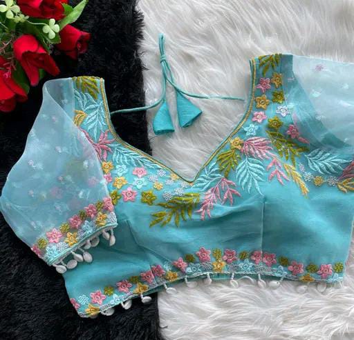 Women Embroidered Organza Blouse Piece