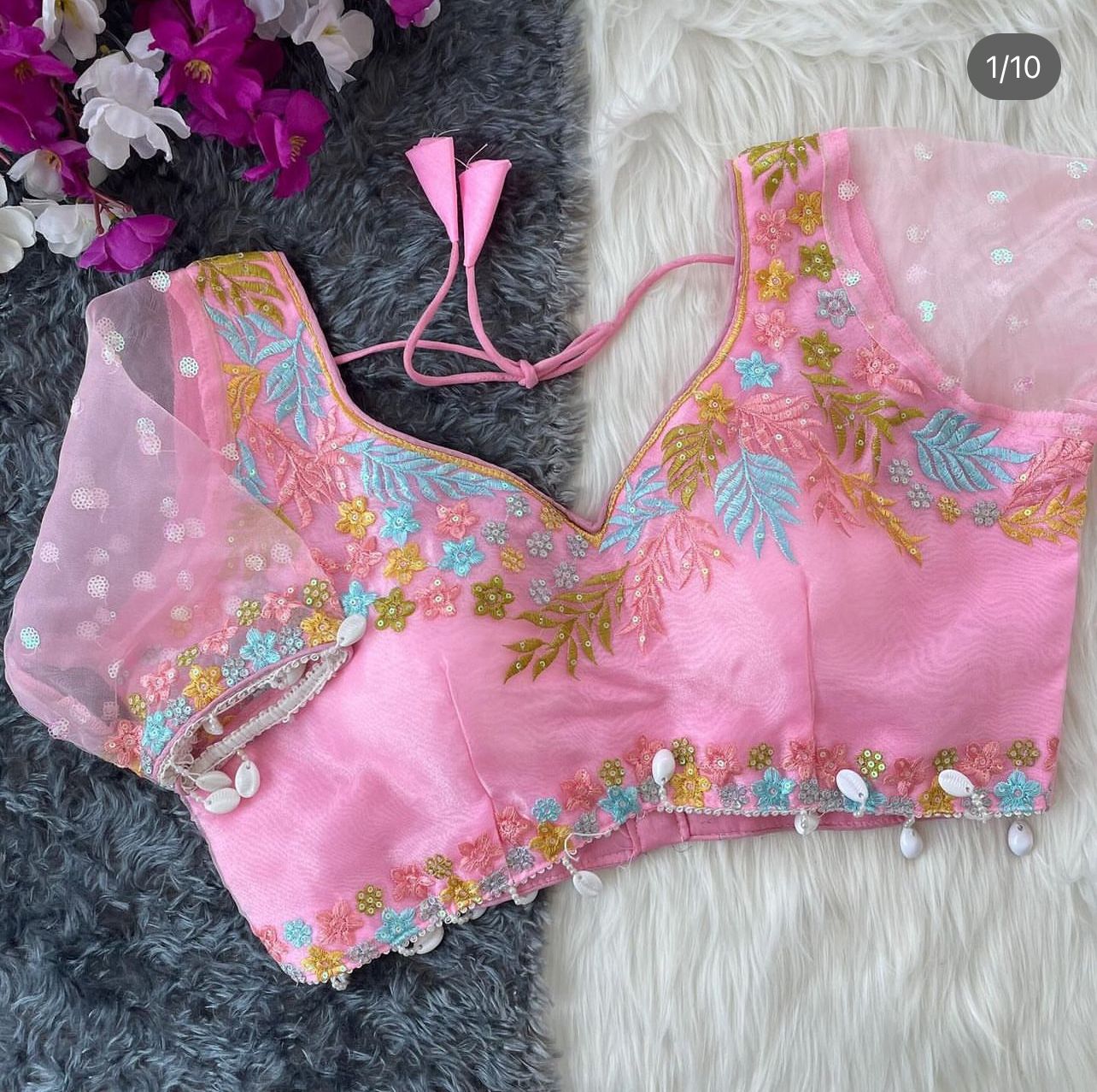 Women Embroidered Organza Blouse Piece