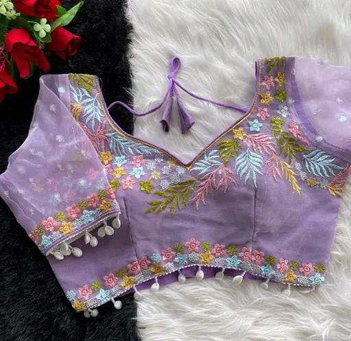 Women Embroidered Organza Blouse Piece