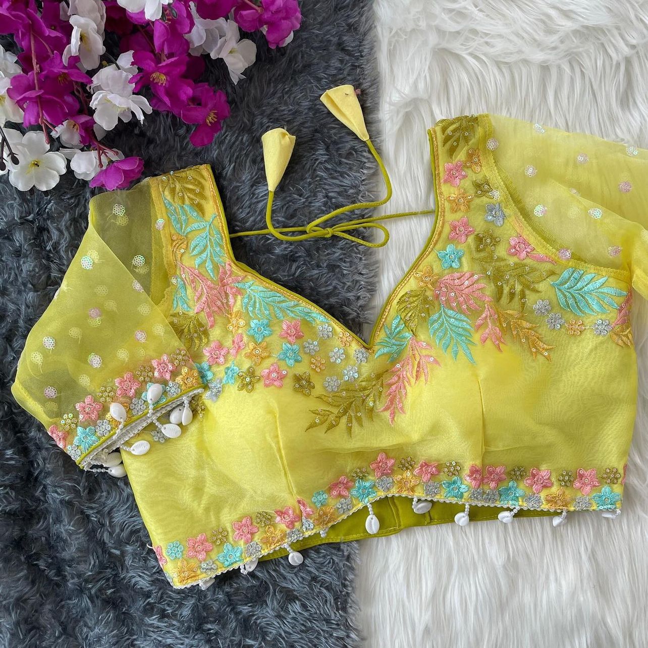 Women Embroidered Organza Blouse Piece