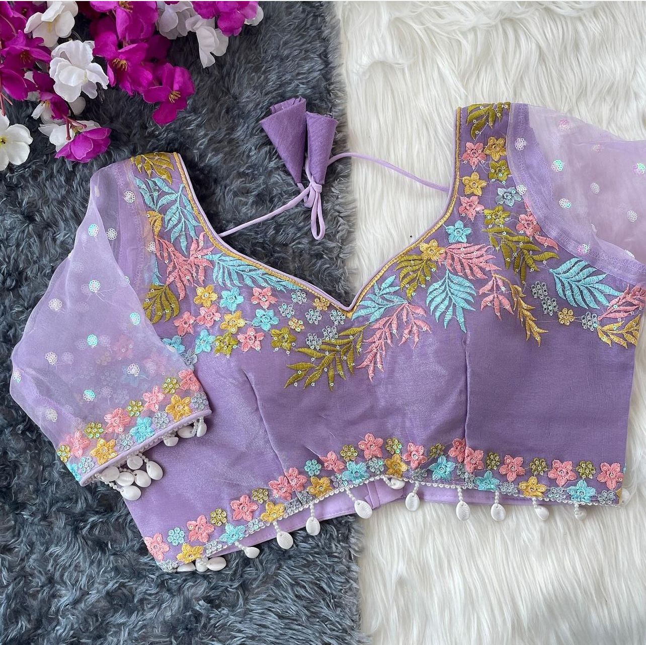 Women Embroidered Organza Blouse Piece