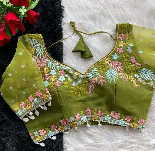 Women Embroidered Organza Blouse Piece