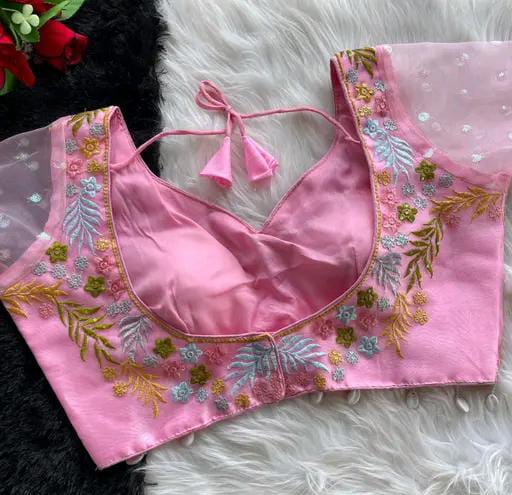 Women Embroidered Organza Blouse Piece