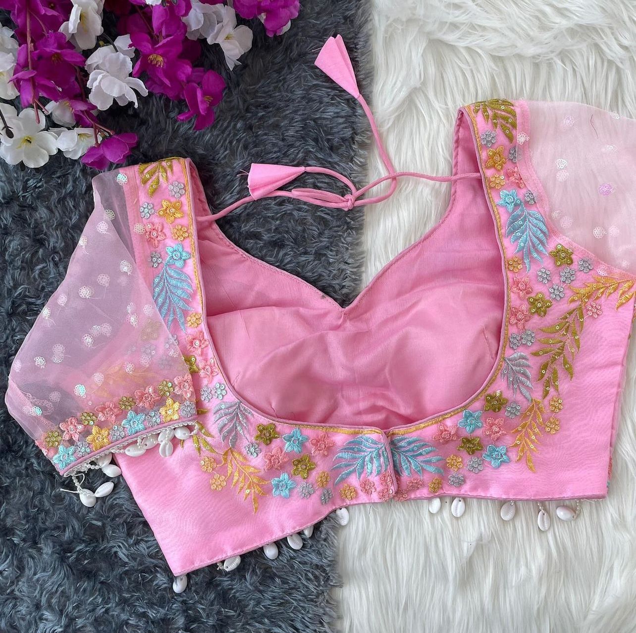 Women Embroidered Organza Blouse Piece