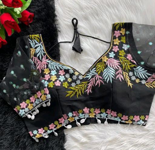 Women Embroidered Organza Blouse Piece