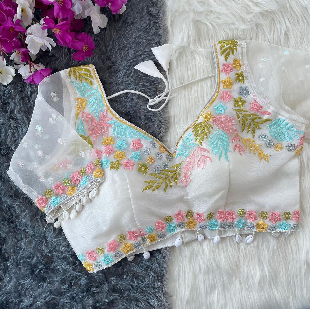 Women Embroidered Organza Blouse Piece