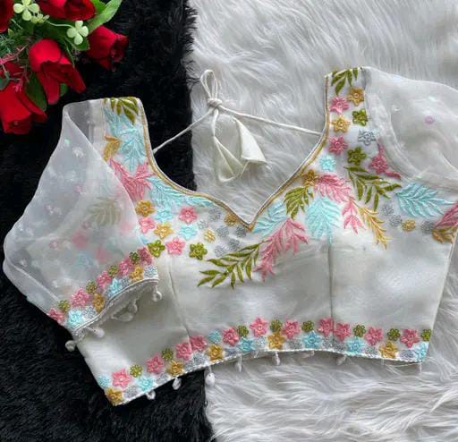 Women Embroidered Organza Blouse Piece