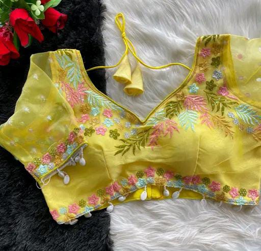 Women Embroidered Organza Blouse Piece