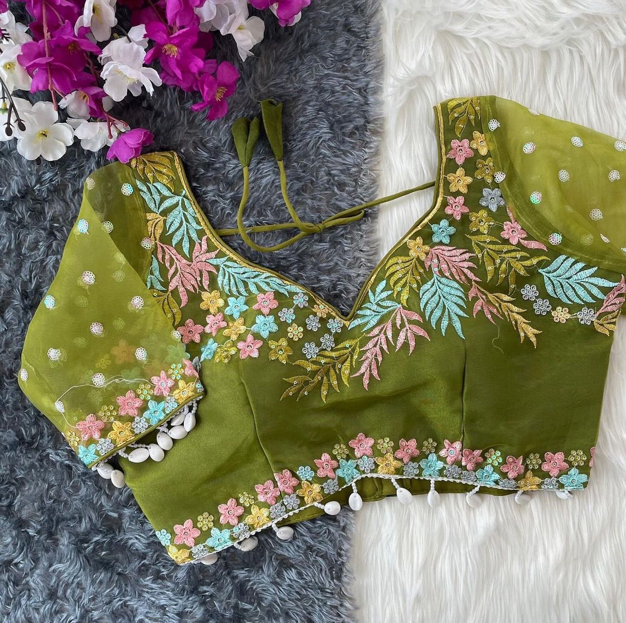 Women Embroidered Organza Blouse Piece