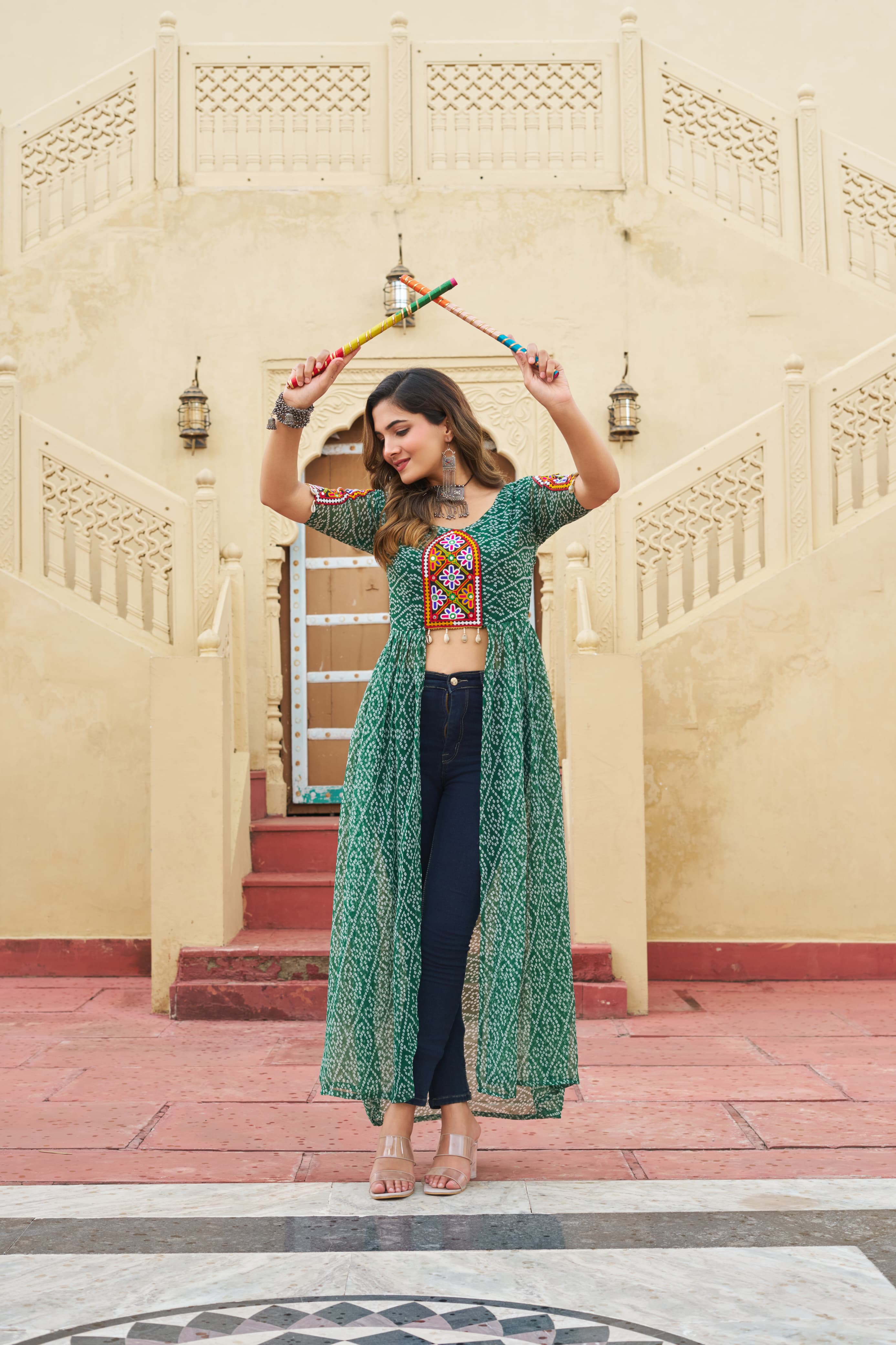 Bandhani Print Work With Kutchi Patche Work Kurti