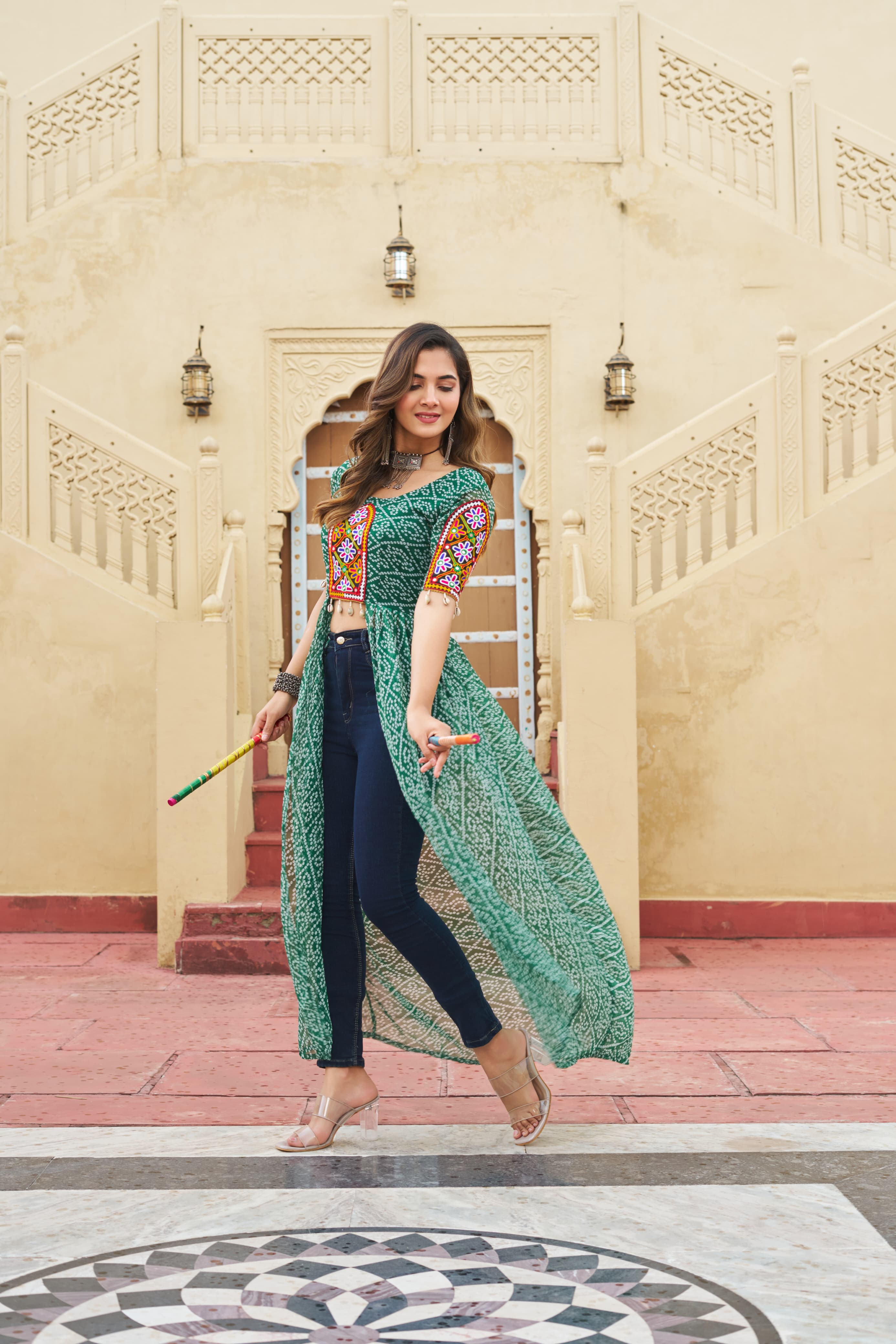 Bandhani Print Work With Kutchi Patche Work Kurti