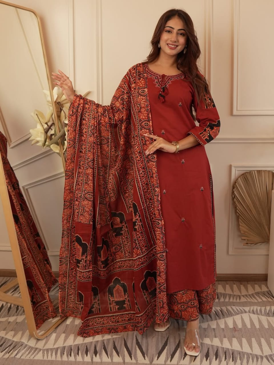 Brown Pure Cotton Suit Set