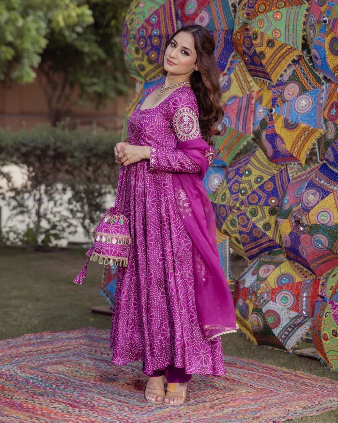 Graceful digital print gown with plazo dupatta