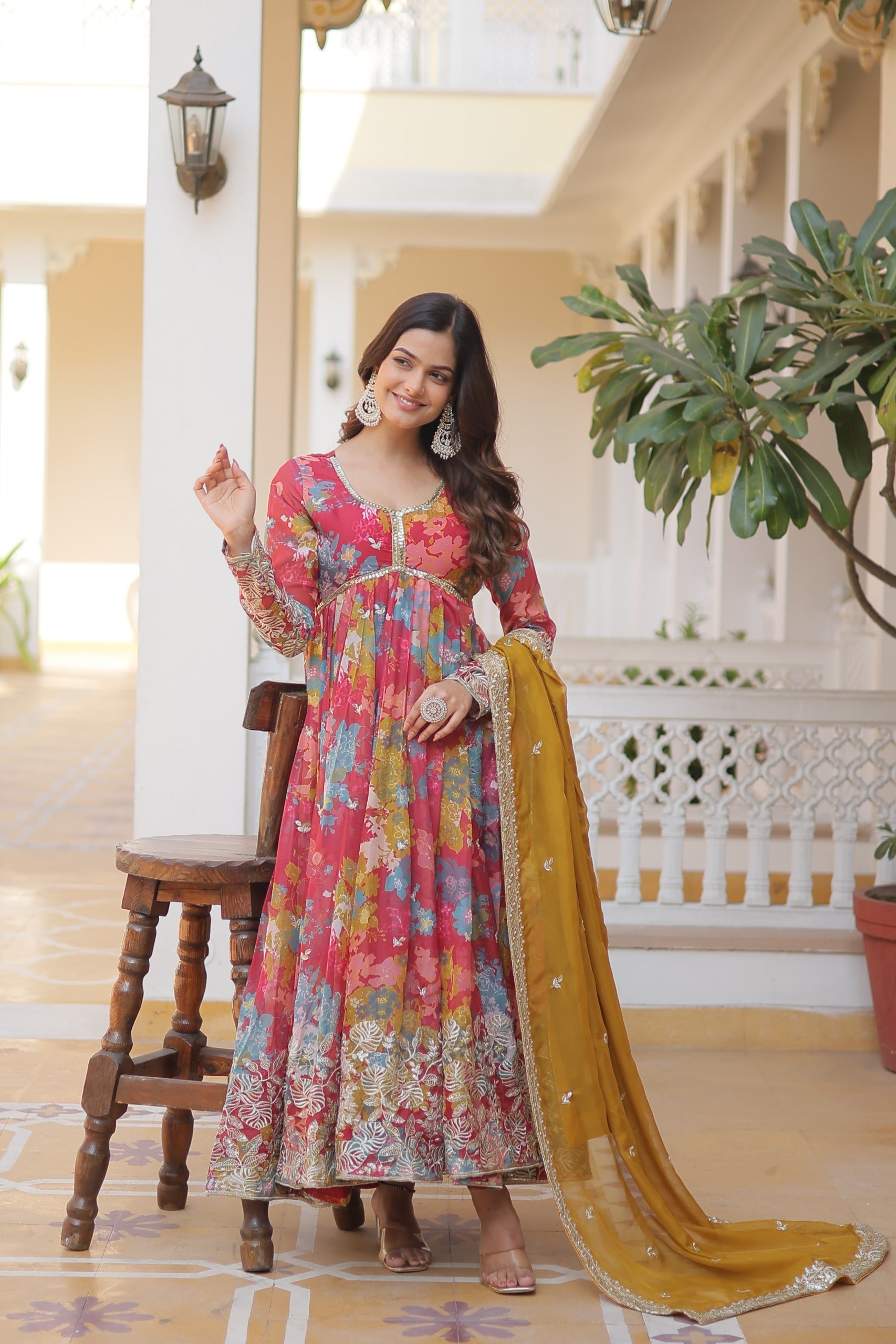Women Zari With Embroidered Work Gown