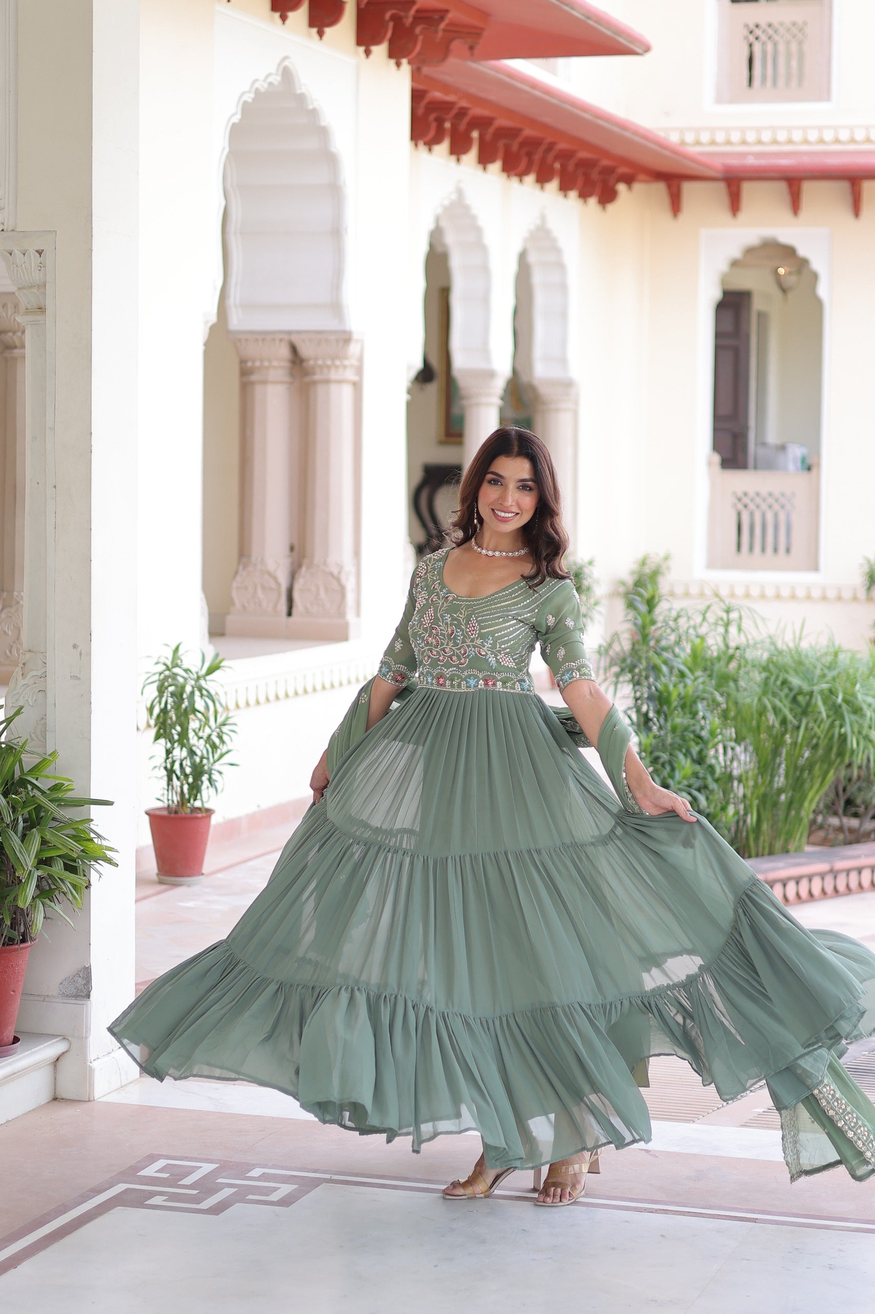 Pista BeadsWith Embroidered Work Gown