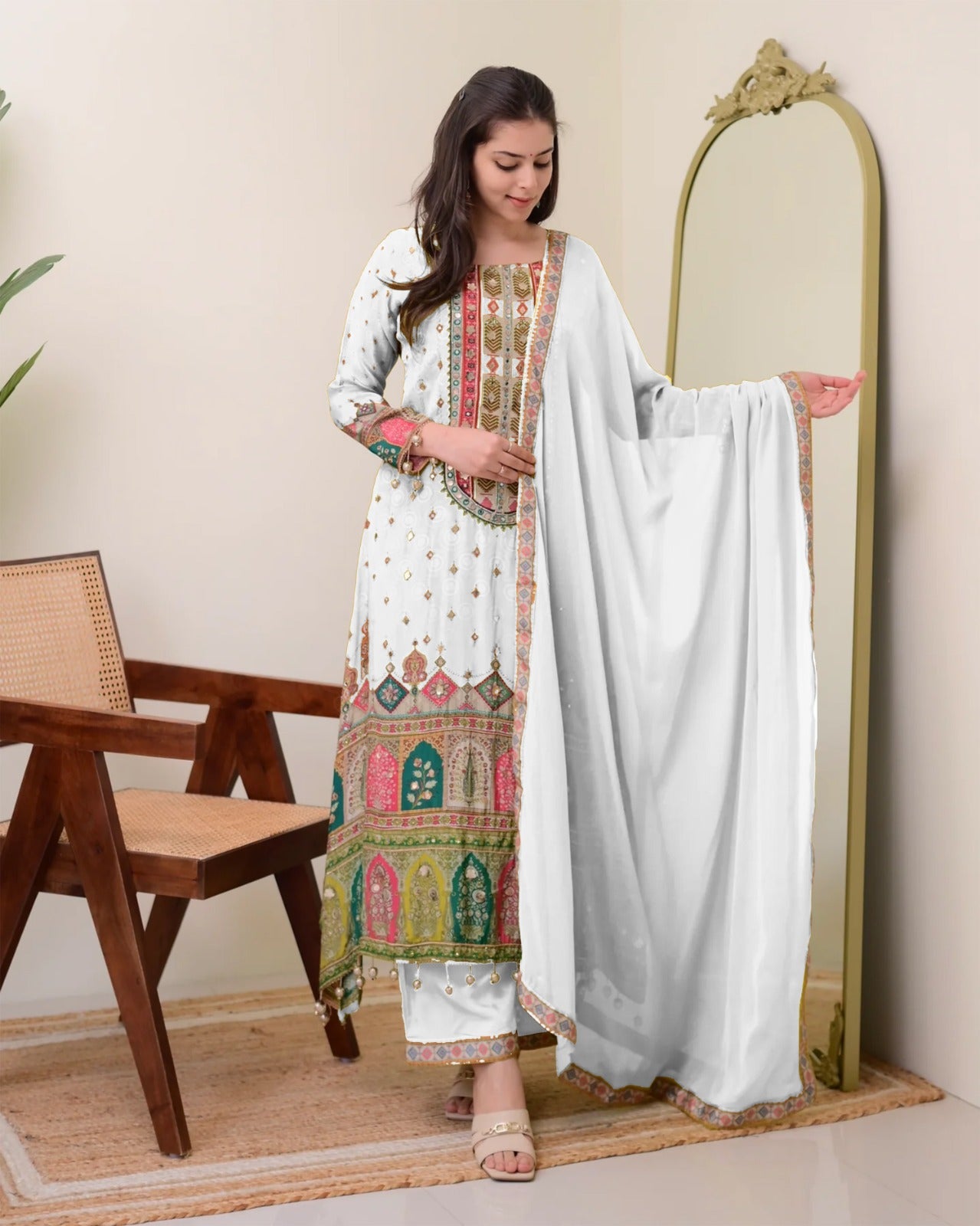 White Pure Silk Suit Set