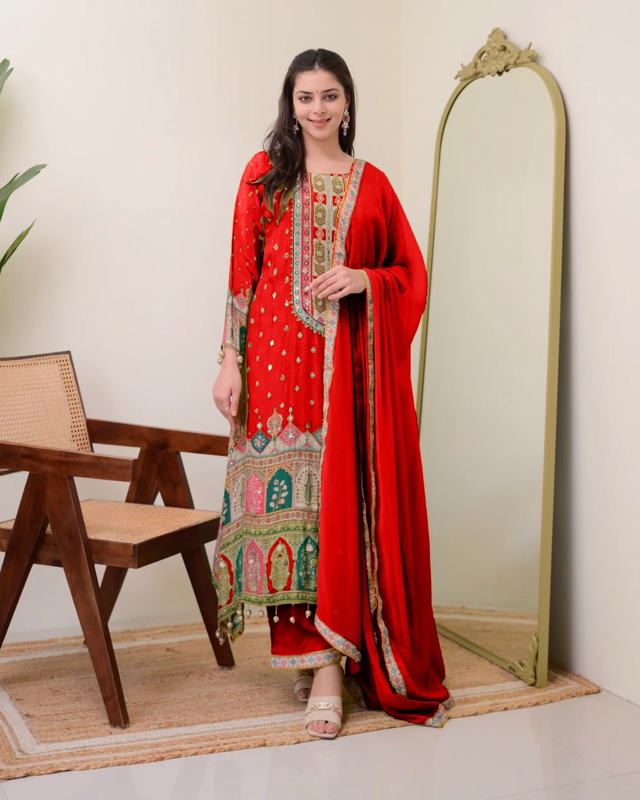 Red Pure Silk Suit Set