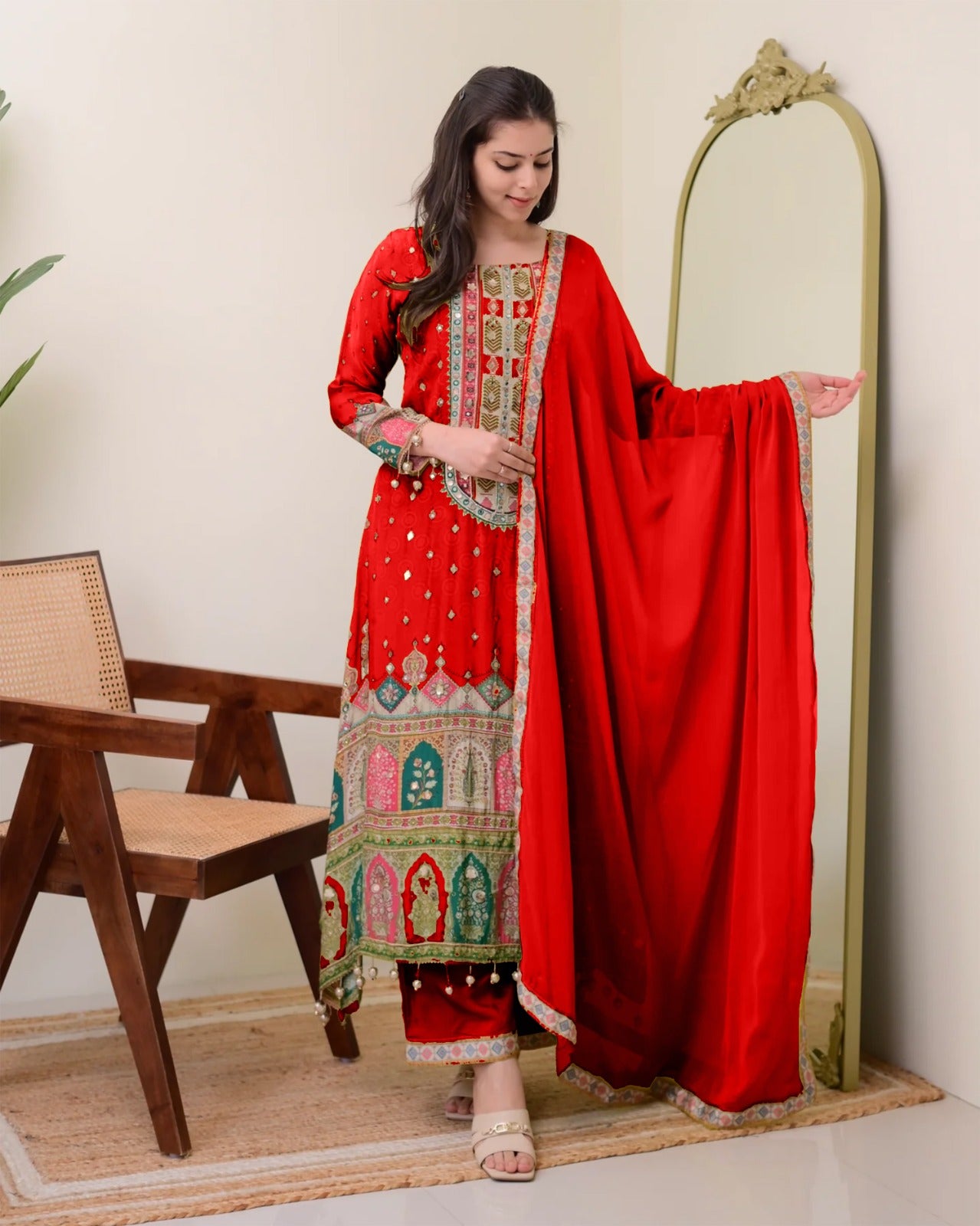 Red Pure Silk Suit Set