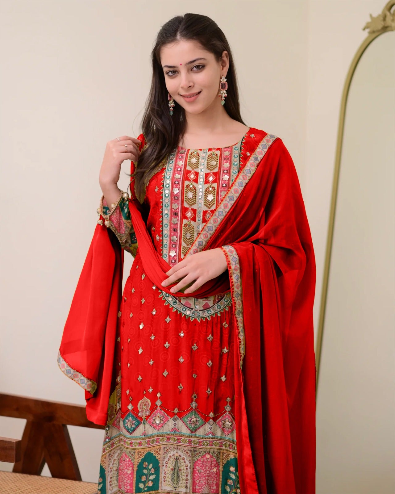 Red Pure Silk Suit Set