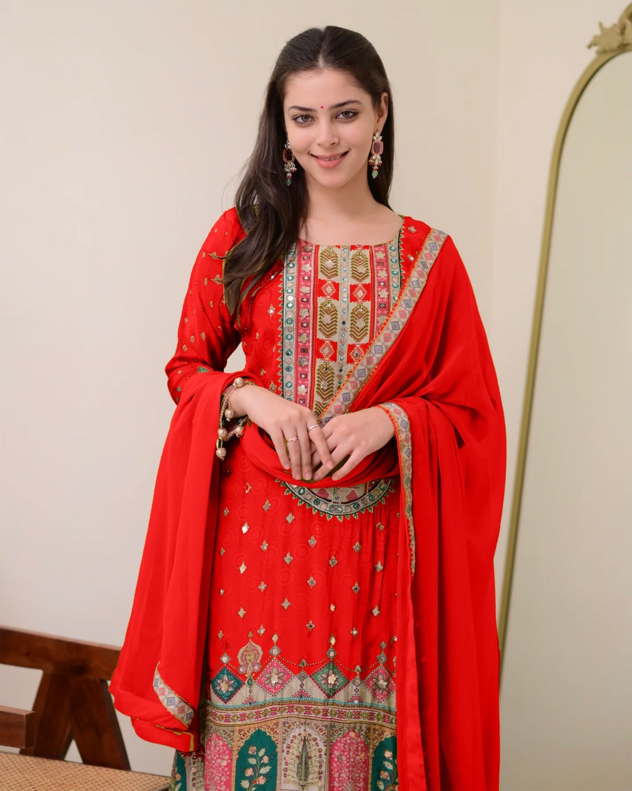Red Pure Silk Suit Set