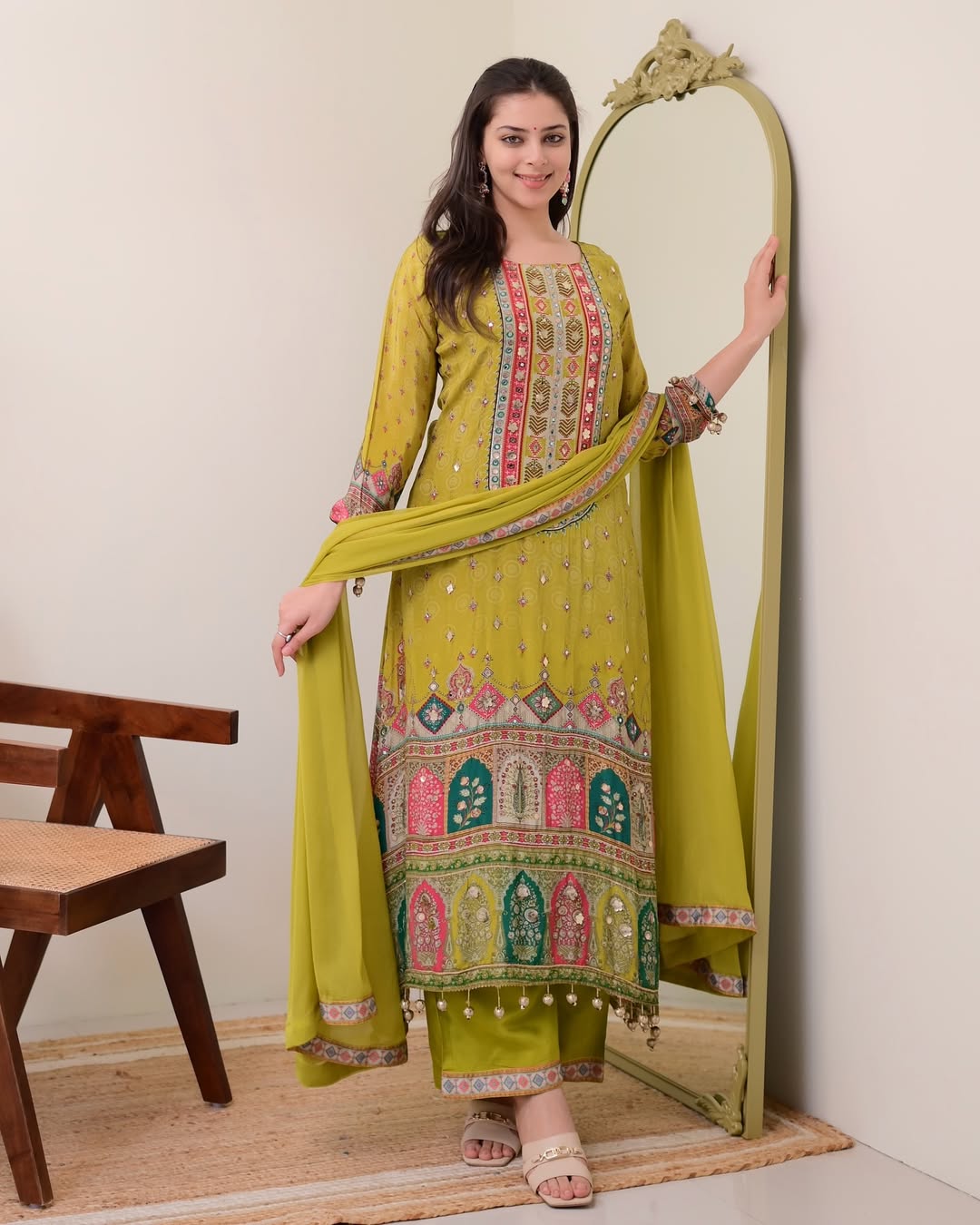 Green Pure Silk Suit Set