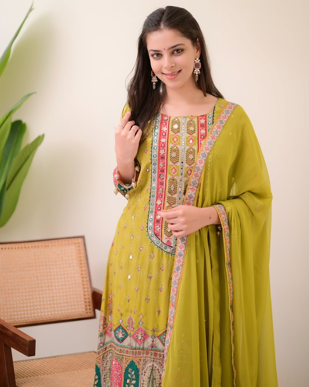 Green Pure Silk Suit Set