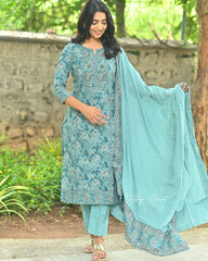 Women's Designer Daily Wear Cotton Kurta Pent And Dupatta Set